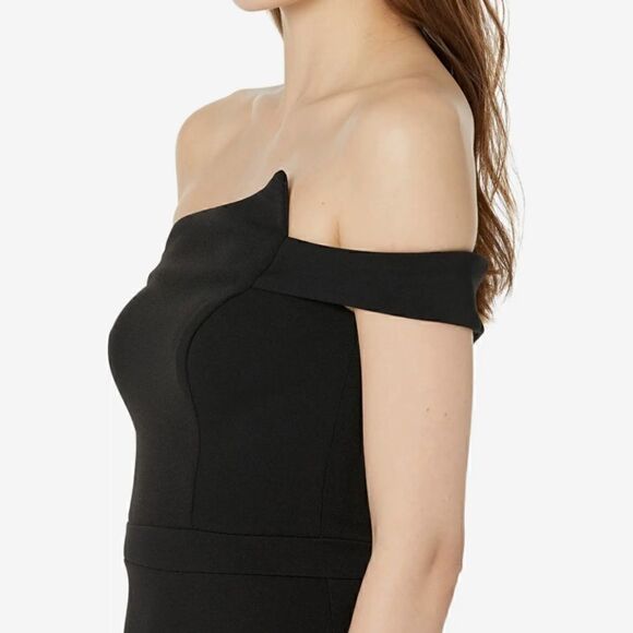 Xscape Off-the-Shoulder Scuba Crepe Flounce Dress| Size 6 - Picture 2 of 10